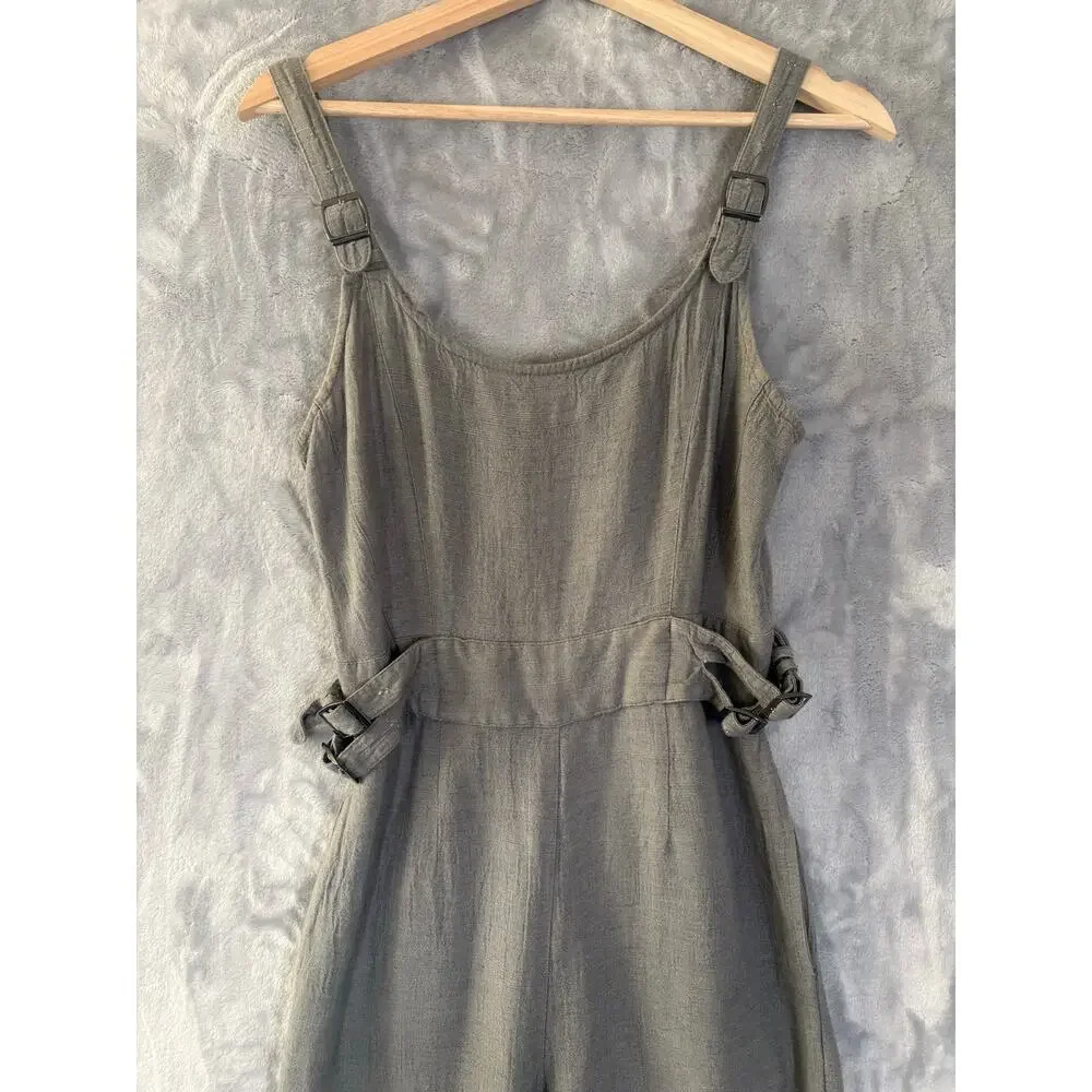 Jonny Cota Women's Chick Buckle Gray Linen Overalls Jumpsuit S Wide‎ Leg Luxury
